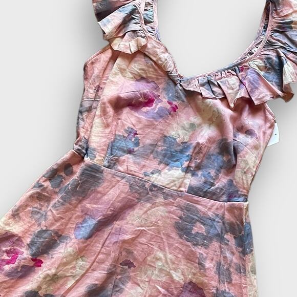 Wildfox NWOT Blair Deep V Ruffle Soft Abstract Watercolor Dress - M - Picture 5 of 12